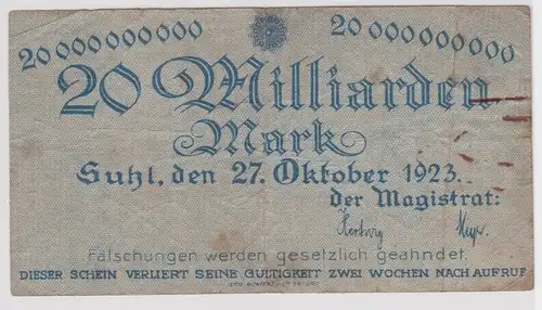20 Milliarden Mark Banknote Inflation Stadt Suhl 27.10.1923 (159449)