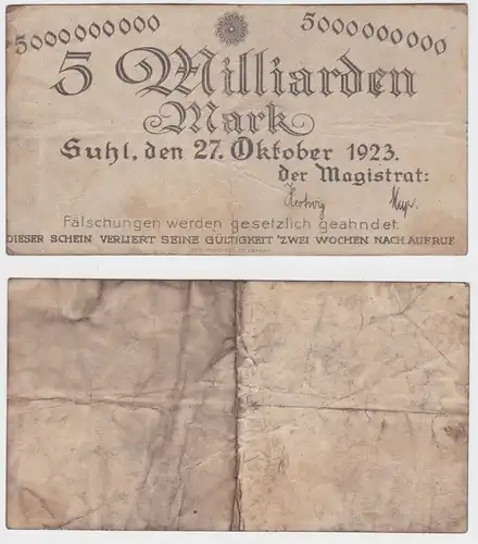 5 Milliarden Mark Banknote Inflation Stadt Suhl 27.10.1923 (159354)