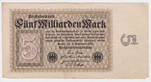 5 Milliarden Mark Banknote Berlin 10.9.1923 Rosenberg 112 c (159108)