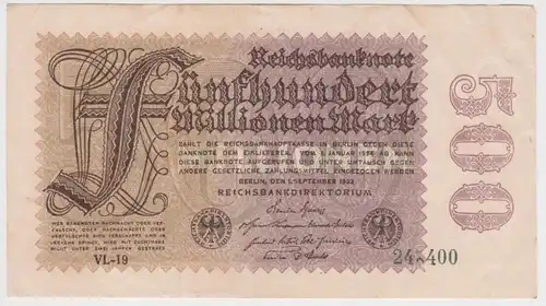 500 Millionen Mark Banknote Berlin 1.9.1923 Rosenberg 109 d Fehldruck (159581)