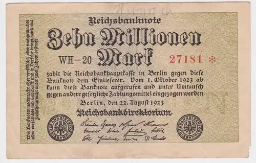10 Millionen Mark Banknote Berlin 22.8.1923 Rosenberg 105e KN 5 stellig (159591)