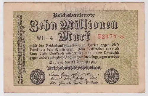 10 Millionen Mark Banknote Berlin 22.8.1923 Rosenberg 105e KN 5 stellig (159542)