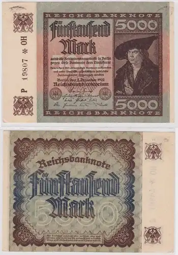 5000 Mark Reichsbanknote Deutsches Reich 2.12.1922 KN 5stellig (159254)