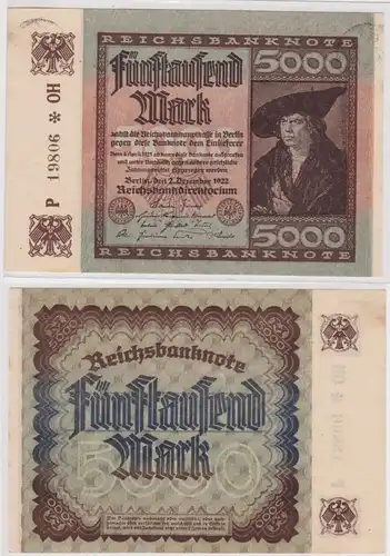 5000 Mark Reichsbanknote Deutsches Reich 2.12.1922 KN 5stellig (159272)