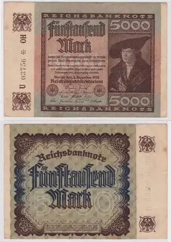 5000 Mark Reichsbanknote Deutsches Reich 2.12.1922 KN 5stellig (159422)