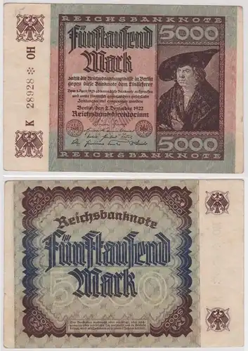 5000 Mark Reichsbanknote Deutsches Reich 2.12.1922 KN 5stellig (159565)
