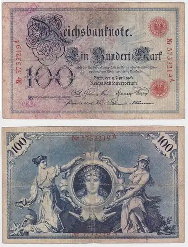 100 Mark Reichsbanknote Deutsches Reich 17.April 1903 (159557)