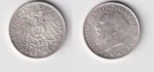 2 Mark Silber Münze Bayern König Ludwig III 1914 vz+ (165741)