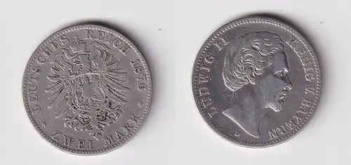 2 Mark Silbermünze Bayern König Ludwig II 1876 Jäger 41 s/ss (165737)