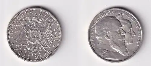 2 Mark Silbermünze Baden goldene Hochzeit 1906 Jäger 34 vz (165740)