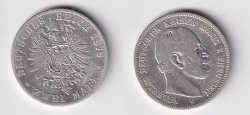 2 Mark Silbermünze Preussen Kaiser Wilhelm I. 1876 C Jäger 96 s/ss (165735)