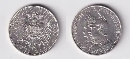 2 Mark Silbermünze Preussen 200 Jahre Königreich 1901 Jäger 105 vz (165733)