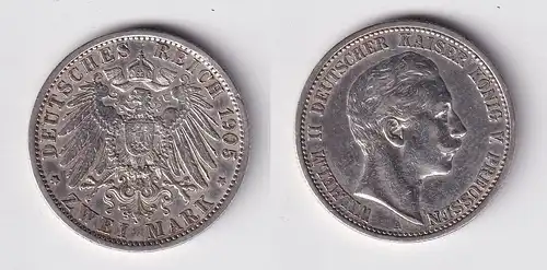 2 Mark Silbermünze Preussen Kaiser Wilhelm II 1905 Jäger 102 ss+ (165748)
