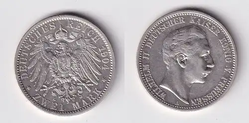 2 Mark Silbermünze Preussen Kaiser Wilhelm II 1904 Jäger 102 ss+ (165744)