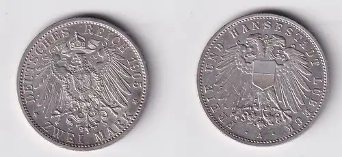 2 Mark Silber Münze Freie Stadt Lübeck 1905 Jäger 80 vz+ (165731)