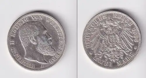 2 Mark Silbermünze Württemberg König Wilhelm II 1906 Jäger 174  (165395)