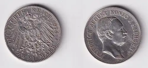 2 Mark Silbermünze Sachsen König Friedrich August 1907 Jäger 134 f.vz (165403)