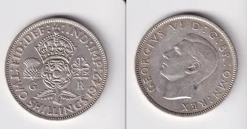 2 Schilling Silber Münze Großbritannien George VI. 1942 f.vz (165392)