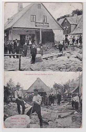 78953 Ak Carlsfeld im Erzgebirge Hochwasserschäden am Bierhaus 7.8.1908