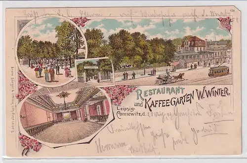 93998 Ak Lithographie Leipzig Connewitz Restaurant und Kaffeegarten Winter 1901