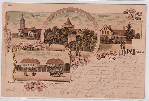 93034 Ak Lithographie Gruß aus Lindau in Anhalt Schule, Oberförsterei usw. 1899