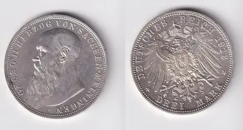 3 Mark Silbermünze Sachsen Meiningen Georg II. 1913 Jäger 152 vz (165755)