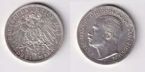 3 Mark Silber Münze Ernst Ludwig Großherzog von Hessen 1910 vz (165247)