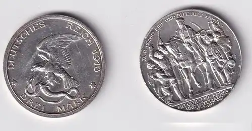 3 Mark Silber Münze Preussen "Der König rief und alle, alle kamen" 1913 (165978)
