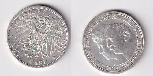 3 Mark Silbermünze Anhalt Silberhochzeit 1914 Jäger 24 vz (165721)