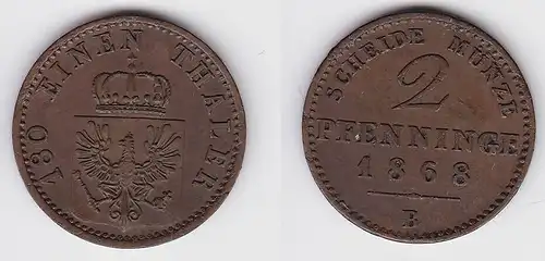 2 Pfennige Kupfer Münze Preussen 1868 B vz (150672)