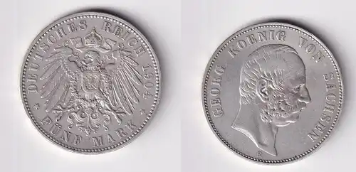 5 Mark Silbermünze Sachsen König Georg 1904 Jäger 130 ss+ (165234)