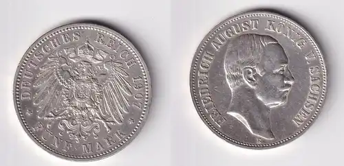 5 Mark Silbermünze Sachsen König Friedrich August 1907 Jäger 136 f.vz (165221)