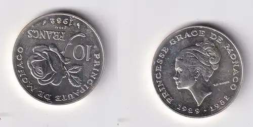 10 Francs Silber Münze Monaco Grace Kelly 1982 ESSAI MC:158 (165568)