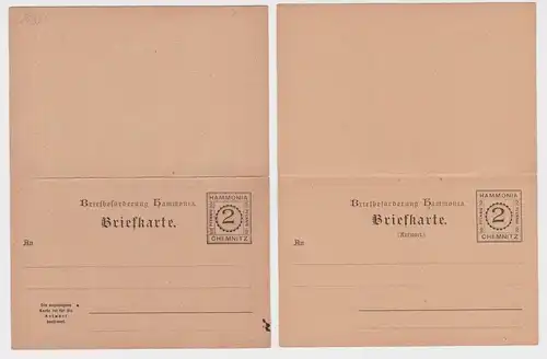 13641 Ganzsachen Antwort-Briefkarte Briefbeförderung Hammonia Chemnitz vor 1900