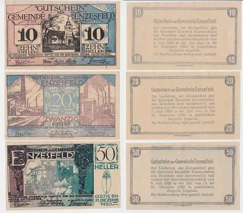 3 Banknoten 10 bis 50 Heller Notgeld Gemeinde Enzesfeld (144577)