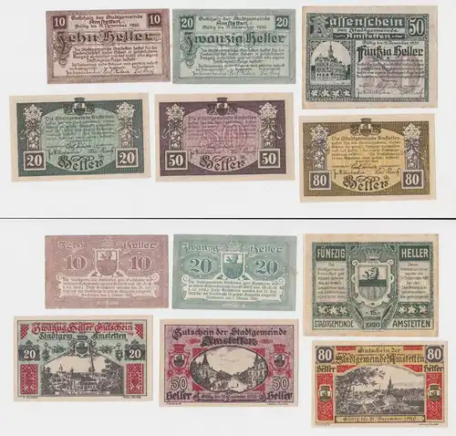 6 Banknoten 10 bis 80 Heller Notgeld Stadtgemeinde Amstetten (154672)