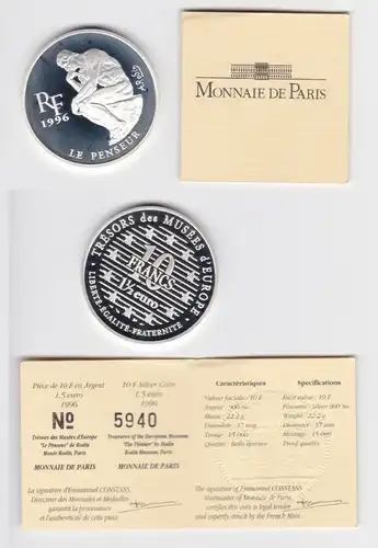 10 Franc Silber Münze Frankreich Schätze europäischer Museen 1996 (154383)