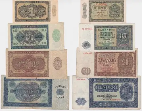 4 x Banknoten 1, 10, 20 und 100 Mark DDR Deutsche Notenbank 1948 (154157)