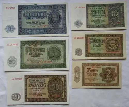 6 x Banknoten 2 bis 100 Mark DDR Deutsche Notenbank 1948 (160804)