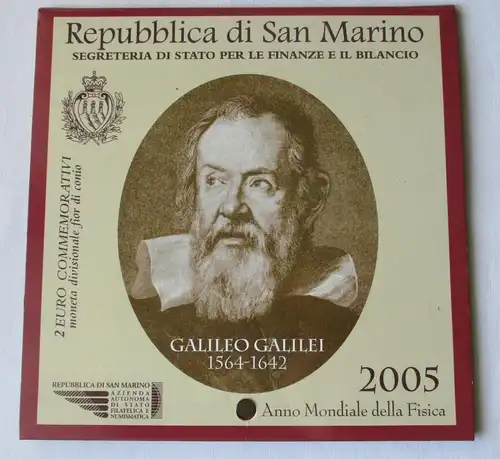 San Marino 2 Euro Gedenkmünze KMS 2005 Galileo Galilei in Coincard (158015)