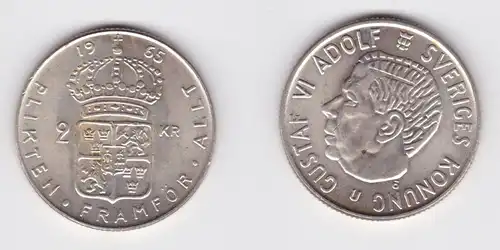 2 Kronen Silber Münze Schweden 1965 vz (123139)