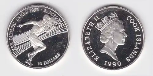 10 Dollar Silbermünze Cook Inseln 1990 Olympia Barcelona 1992 Läufer (129739)