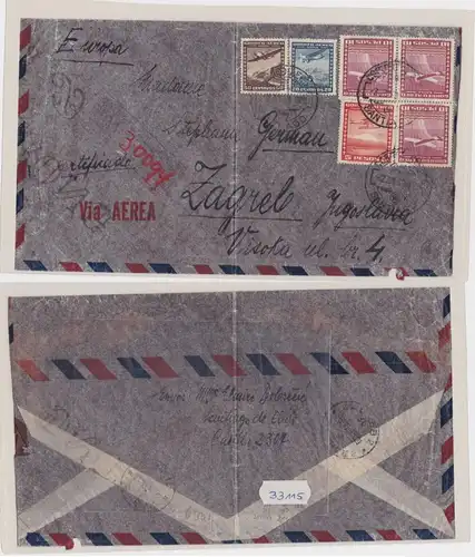 33115 Luftpostbrief von Santiago de Chile nach Zagreb Jugoslawien 1939