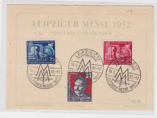 71491 DDR Sonderblatt Leipziger Messe 1952 + Karl Liebknecht 1951