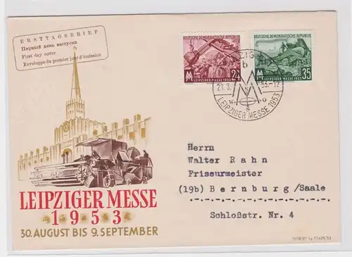 96391 DDR Brief Leipziger Messe 1953 Ersttagsbrief FDC Mi 380-381