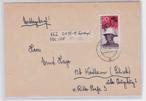 63102 DDR Brief 40. Jahrestag der Novemberrevolution 1958 FDC Ersttagsbrief TST.