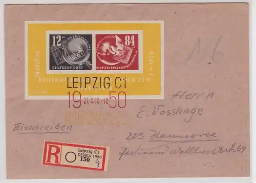 902995 DDR Einschreibebrief R-Brief - Block 7 Debria Leipzig - SST 1950