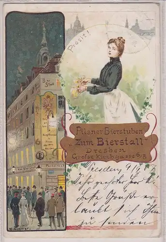 904031 Ak Lithographie Dresden Pilsner Bierstuben "Zum Bierstall" 1907