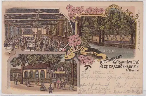 94853 Ak Lithographie Gruß aus dem Restaurant Strauchwiese Niederschönhausen