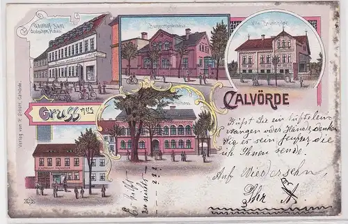 904292 Ak Lithographie Gruß aus Calvörde Gasthof, Uhrmacher usw. 1900